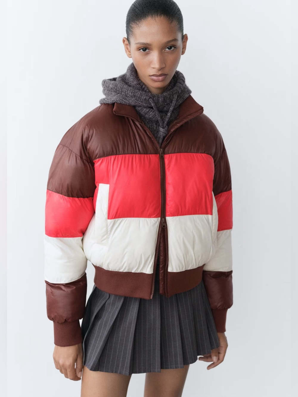 Mango Brown tricolour quilted jacket NWT